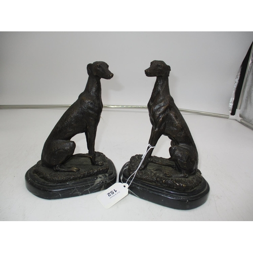 152 - Pair of Bronze Figures of Greyhounds on Marble Bases, 20cm high