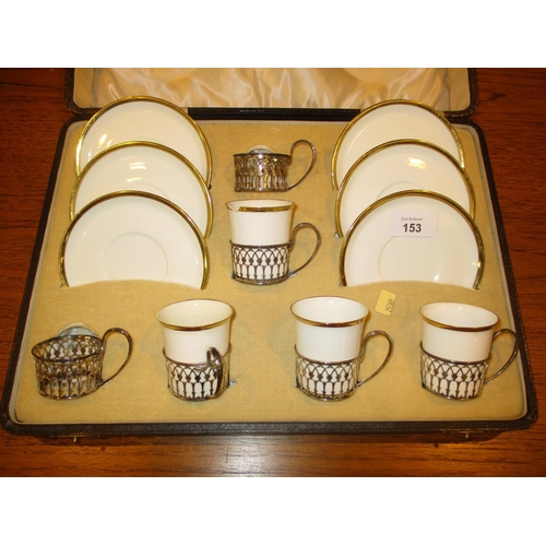 153 - Cased Part Set of Shelley China Coffee Cups and Saucers with Silver Stands