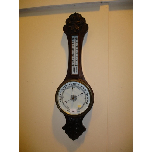 193 - Carved Oak Case Aneroid Barometer