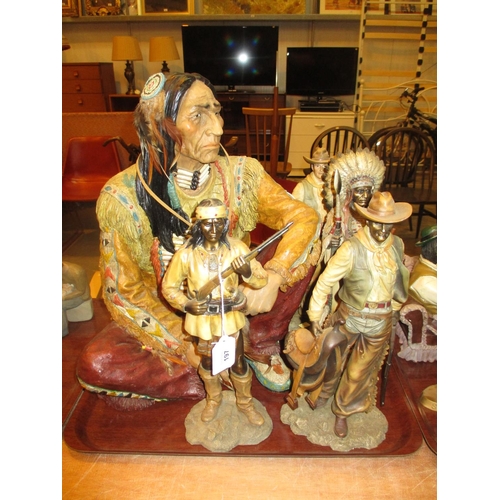 197 - Three American Indian Figures and 2 Cowboy Figures