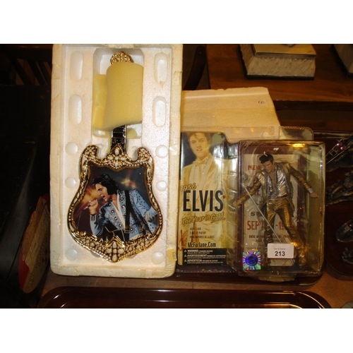 213 - Elvis The Year In Gold Figure and 3 Guitar Plaques