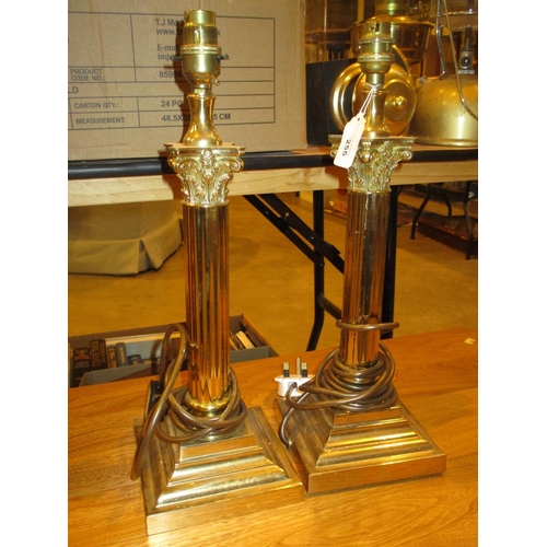 255 - Pair of Brass Corinthian Table Lamps