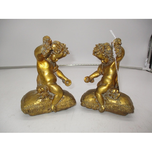 296 - Pair of Gilded Cherub Figures, 16cm