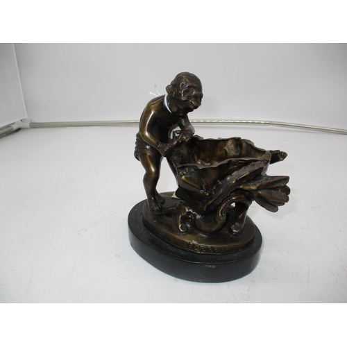 312 - Bronze and Marble Cherub Figure, 16cm