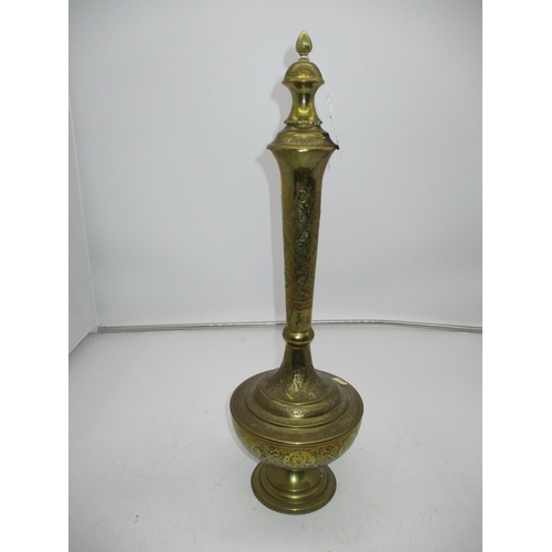 322 - Middle Eastern Embossed and Engraved Brass Bottle Neck Urn, 51cm