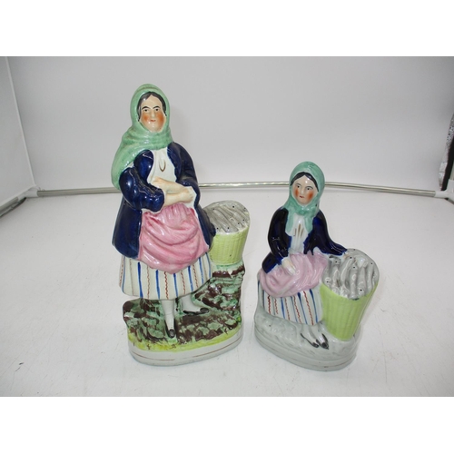 329 - Two Victorian Staffordshire Pottery Figures of Fisherwomen, 25 and 18cm