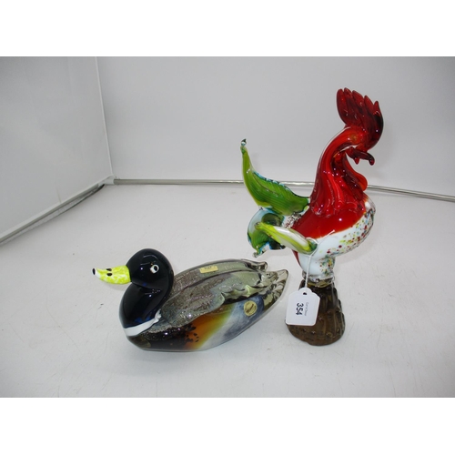 354 - Venetian Glass Duck and Cockerel