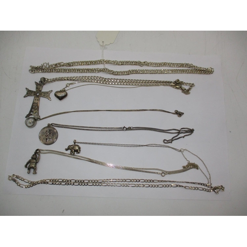 382 - Seven Silver Necklaces with 6 Pendants and Another Chain