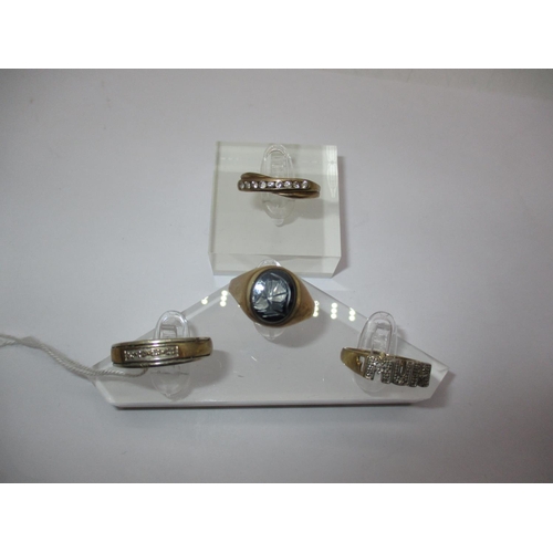 387 - 9ct Gold MUM Ring, 9ct Gold Signet Ring, Diamond Set Ring and Another Ring, 9.8g total