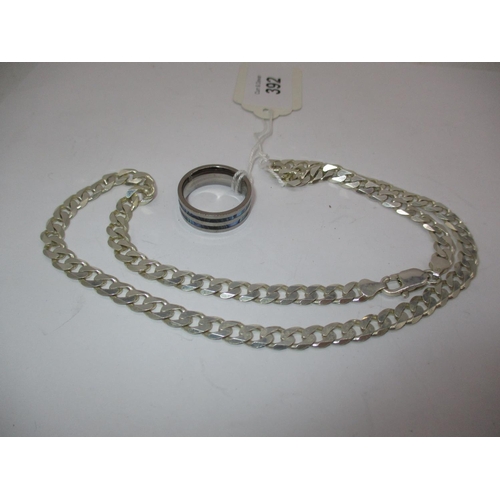 392 - Silver Necklace and a  Mother of Pearl Inset Ring, Size R