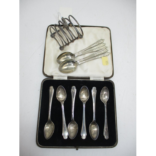 434 - Cased Set of 6 Silver Coffee Spoons, Silver Plated Toast Rack and Apostle Spoons