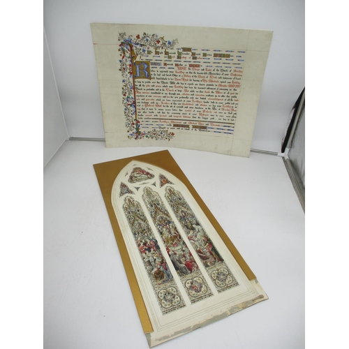 436 - Pen and Watercolour Design for a Stained Glass Window, 67x29cm, and a Certificate for The Lord Bisho... 