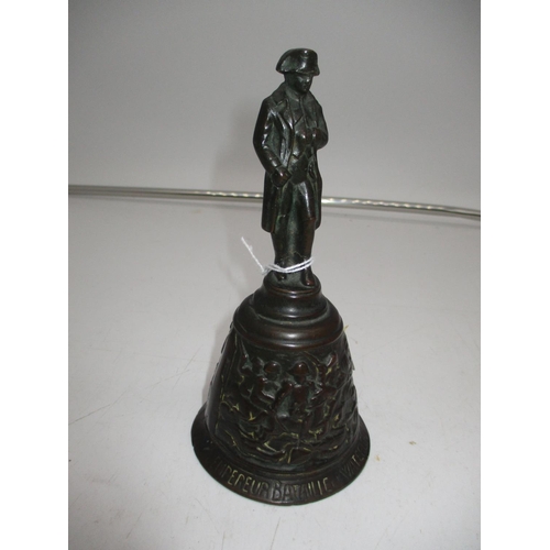 451 - Bronze Napoleon Bell Depicting Scenes from Waterloo and Wagram, 16cm