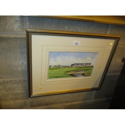 535 - Harry McGregor, Watercolour, The 18th Championship Course Carnoustie, 16x27cm