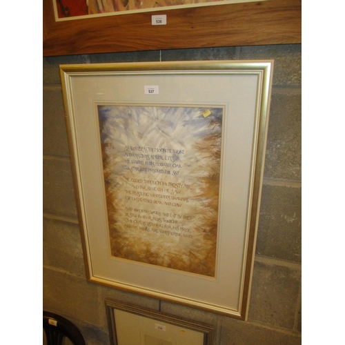 537 - Framed Hand Written and Painted Poem, 49x34cm