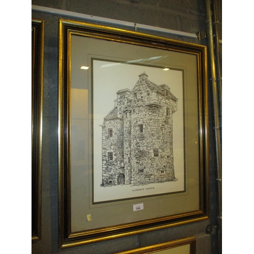 554 - Keith Robson, Pen Drawing, Claypotts Castle Broughty Ferry, 45x34cm