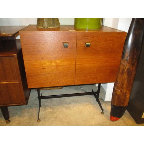 575 - Small Teak Side Cabinet on Metal Base, 66cm