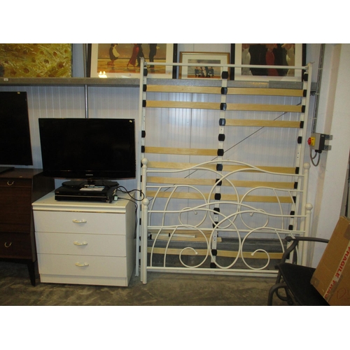 581 - White Chest of Drawers and Metal Double Bedstead