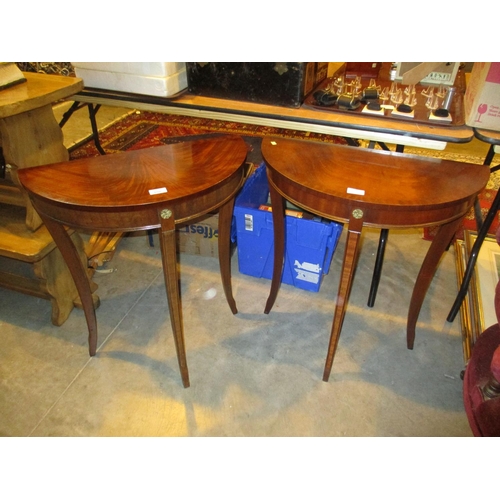 608 - Two Mahogany Demi Lune Tables, each 60cm