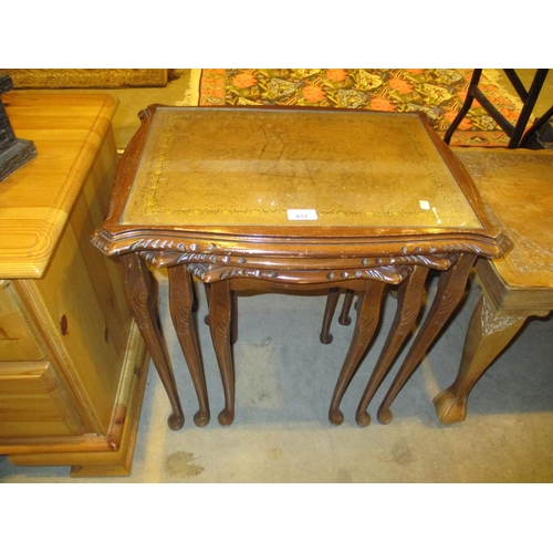 612 - Mahogany and Leather Top Nest of 3 Tables