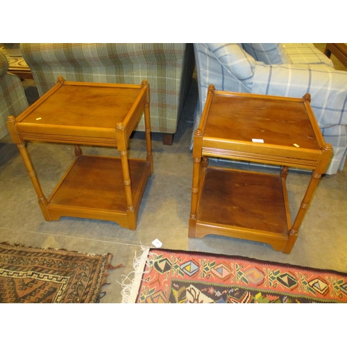 618 - Pair of Reproduction Yew Wood Lamp Tables, 44x44cm