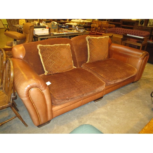 631 - Large Leather and Fabric Loose Cushion Settee