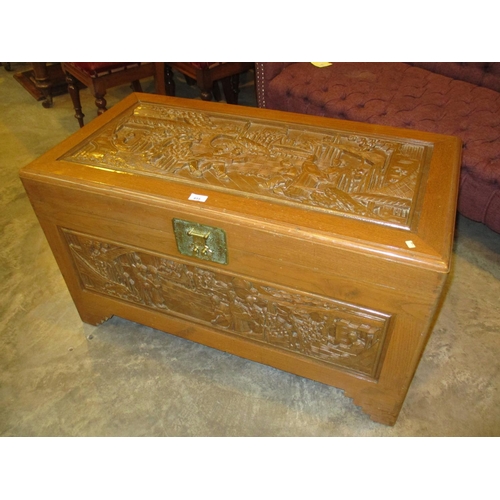Chinese Ornately Carved Wood Blanket Box, 101x53cm
