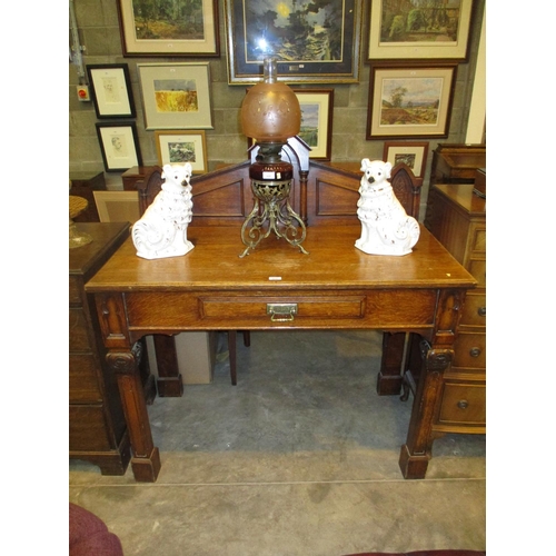 672 - Victorian Oak Gothic Design Single Drawer Console Table, 122cm