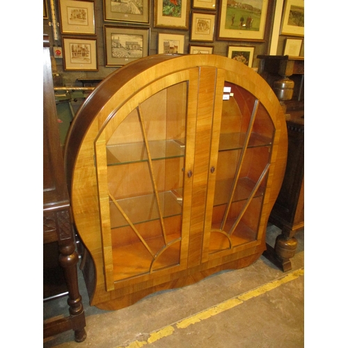 678 - Art Deco Walnut Display Cabinet, 120cm