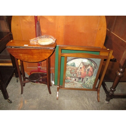 680 - Tapestry Firescreen, Drop Leaf Table, Bridge Table and Floor Polisher