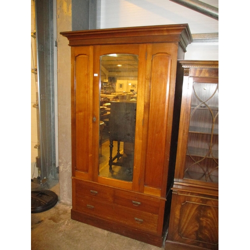 693 - Late Victorian Walnut Mirror Door Wardrobe, 108cm