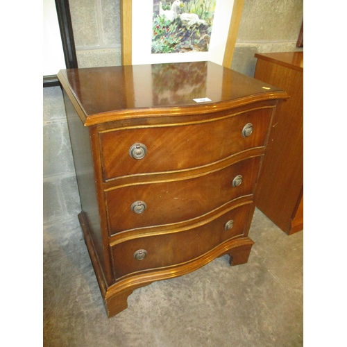 704 - Small Reproduction Walnut Serpentine Chest of 3 Drawers, 53cm