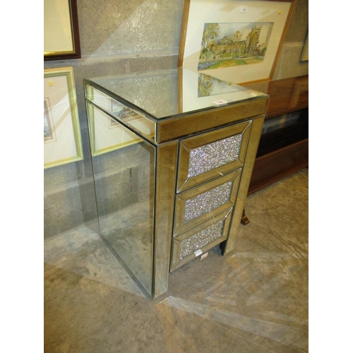 708 - Modern Mirrored Bedside Chest, 40cm, handles inside