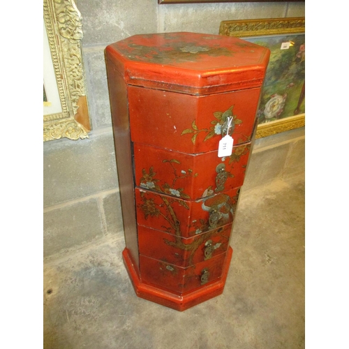 711 - Chinoiserie Pillar Chest of 5 Drawers