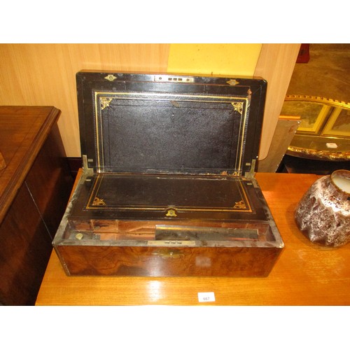 132 - Victorian Burr Walnut and Brass Writing Box