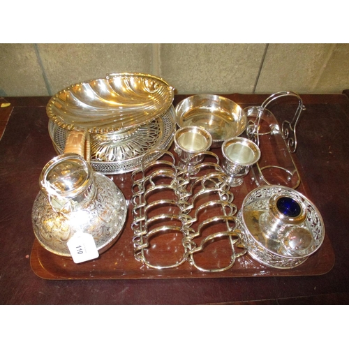 110 - Silver Plated Pedestal Dish, Basket, Pair of Toast Racks, Jersey Pot etc