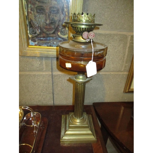 111 - Victorian Brass Pillar Oil Lamp