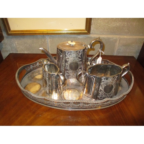 118 - Victorian Silver Plated 3 Piece Tea Service and Gallery Tray