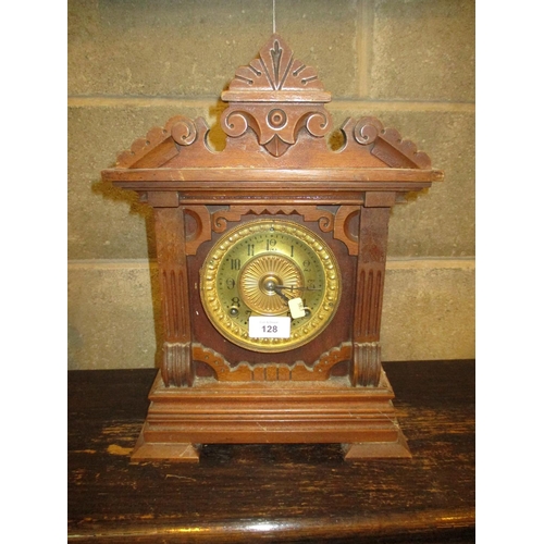 128 - Victorian Oak Case American Ansonia Mantel Clock