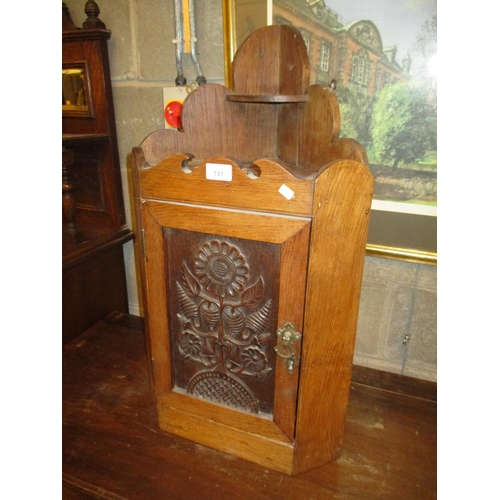 131 - Art Nouveau Carved Oak Corner Wall Cabinet