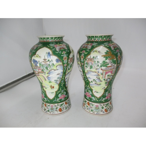 148 - Pair of Chinese Porcelain Baluster Vases Painted with Scenes, 25cm