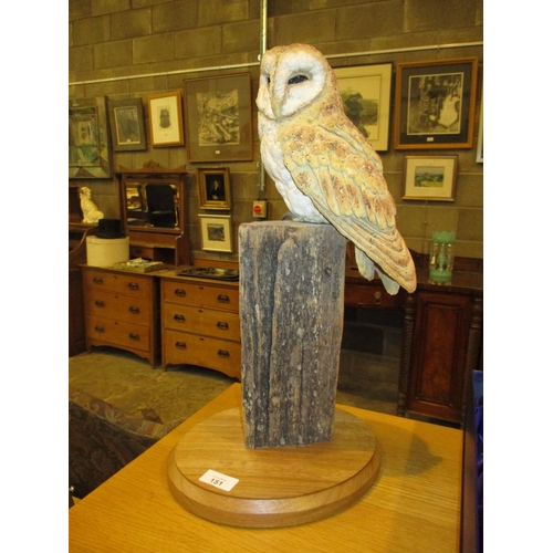 151 - Pottery Owl on a Wooden Stand, 49cm