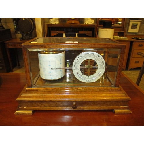 158 - Victorian Oak and Bevelled Glass Cased Barograph