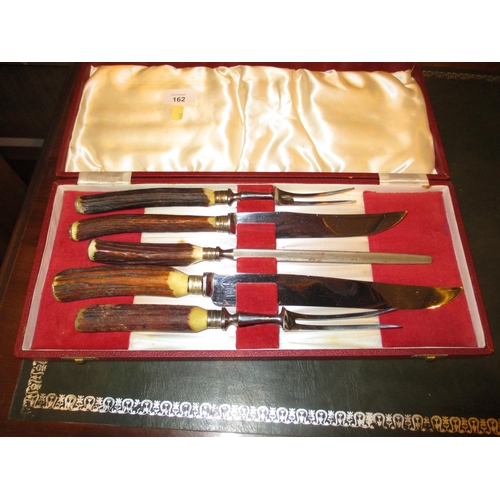 162 - Cased Horn Handle Carving Set