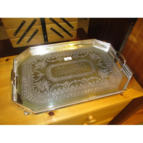 163 - Victorian 1893 Presentation Silver Plated Gallery Tray