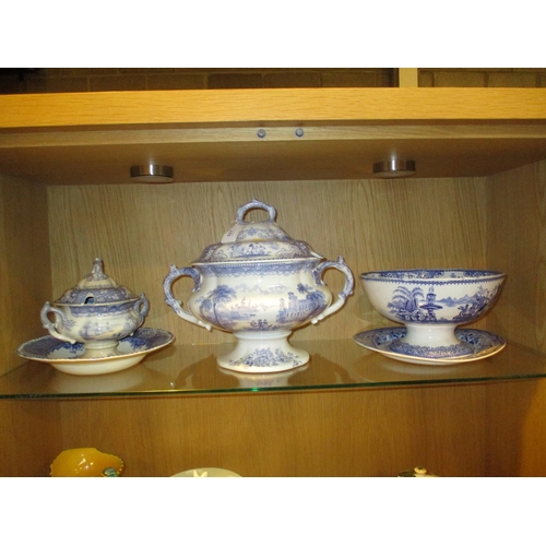 170 - Victorian Bells of Glasgow Pottery Italian Lakes Soup Tureen, Sauce Tureen, Punch Bowl and 2 Dishes