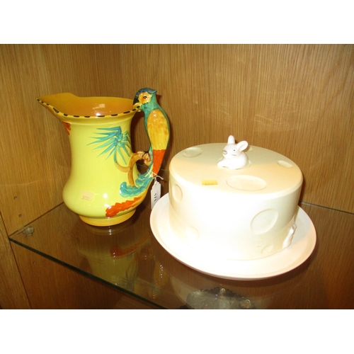 171 - Burleighware Parrot Handle Jug and a Pottery Cheese Dish