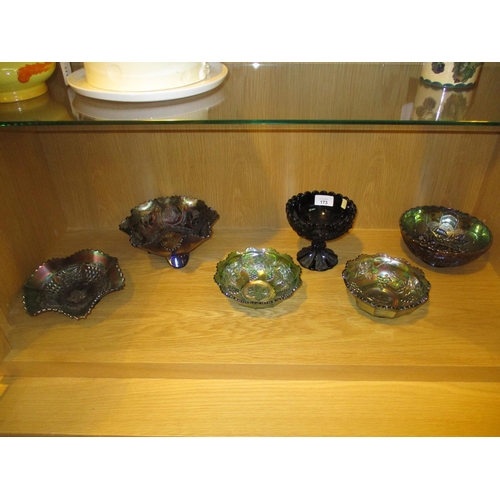 173 - Five Carnival Glass Dishes and a Sugar Bowl