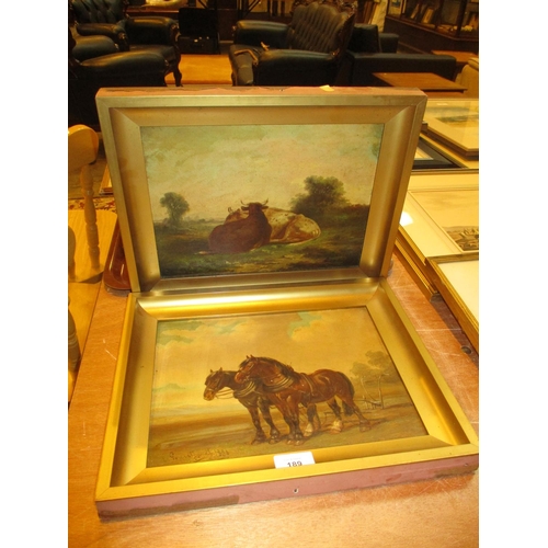 189 - Lambert Gerardts, Pair of Oils on Panel of Plough Horses and Cattle, 22x29cm