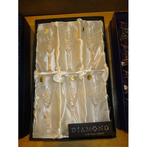 196 - Boxed Set of 6 Diamond Crystal Champagne Flutes